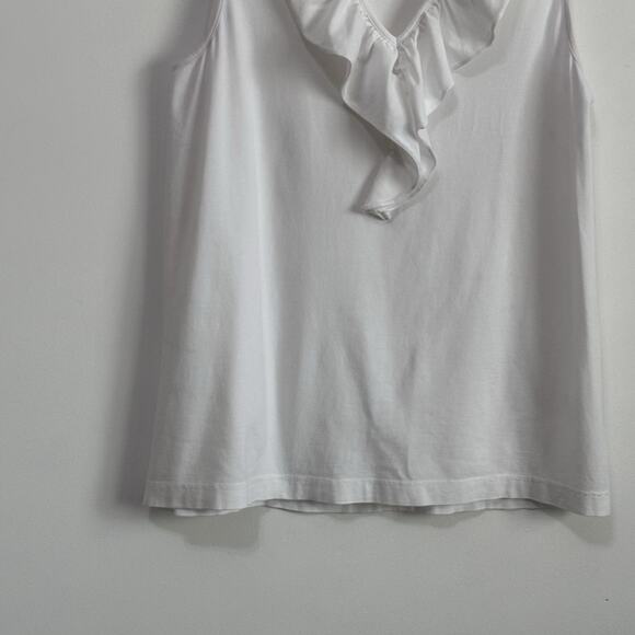 Theory Top Shirt L White Ruffle V Neck Sleeveless Stretch Summer Trendy Tee - Picture 5 of 10